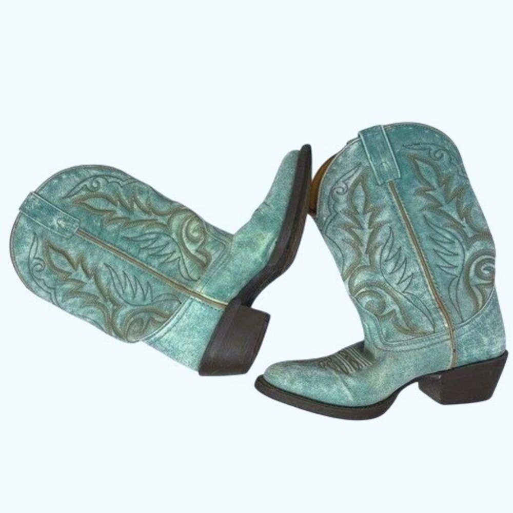 Women Teal Distressed Laredo Cowboy Boots Leather Western Festival 51116 Size 7